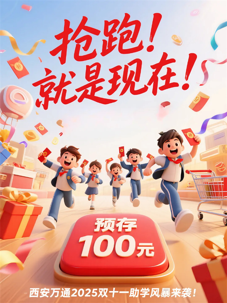 搶跑！就是現(xiàn)在！西安萬通2025雙十一助學(xué)風(fēng)暴來襲！預(yù)繳100元狂攬六重豪禮，名企定向班助你鎖定高“新”未來！